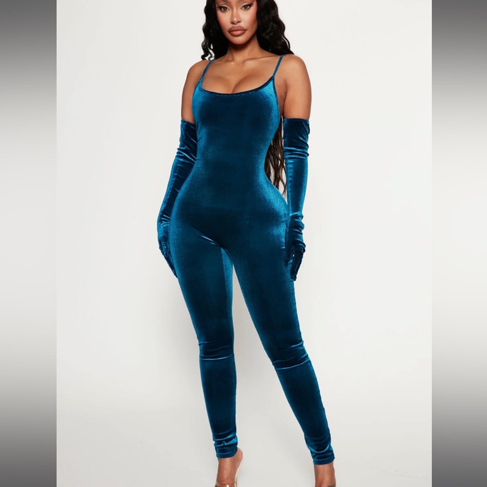 Fashion Nova Blue Jumpsuit with Gloves